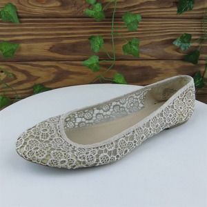 Nine West Size 8.5 Ballet Shoes Beige Fabric Women M Lucyol1